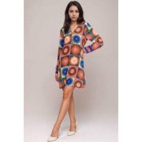 NEW Johnny Was Workshop Lionora 100% Silk Swing Dress Sz L - Picture 1 of 10